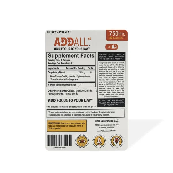 Addall XR Brain Boost Supplement Capsule Back