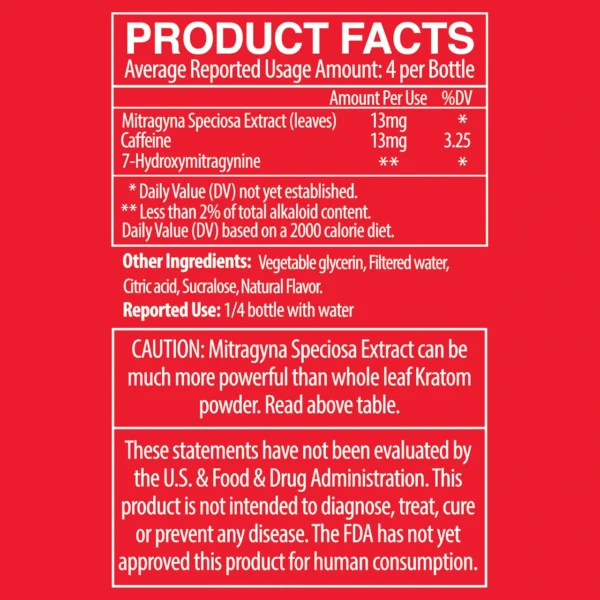 MIT 45 BOOST Kratom Extract Liquid Shot Product Facts