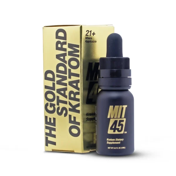 MIT45 Gold Kratom Extract Shot 15 ml Bottle with Inner Box Front