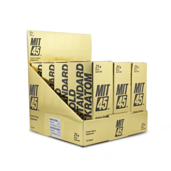 MIT45 Gold Kratom Extract Shot 15 ml Display Box Front