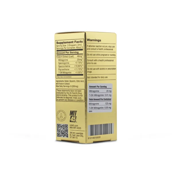 MIT45 Gold Kratom Extract Shot 15 ml Inner Box Back