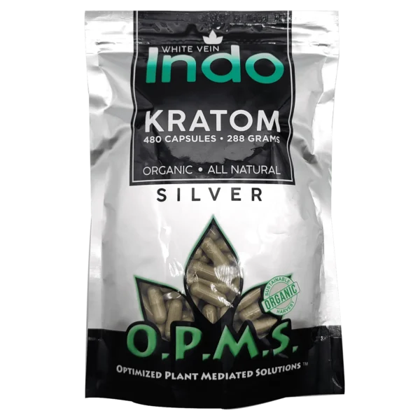 OPMS Silver White Vein Indo Kratom 480 Capsules
