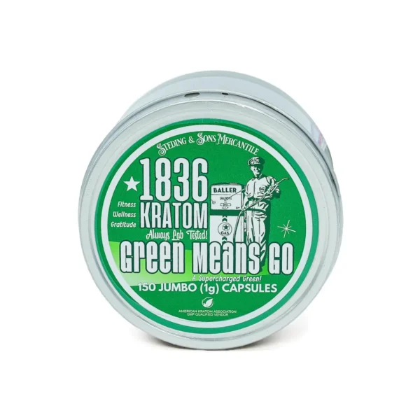 1836 Kratom Green Means Go Jumbo Kratom 150 Capsules