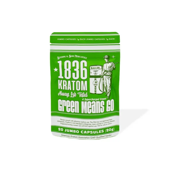 1836 Kratom Green Means Go Jumbo Kratom 20 Capsules
