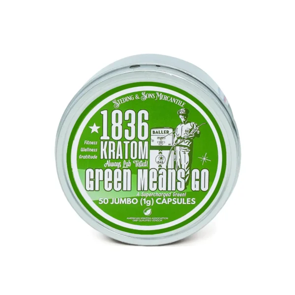 1836 Kratom Green Means Go Jumbo Kratom 50 Capsules