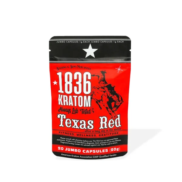 1836 Kratom Texas Red Jumbo Kratom 20 Capsules