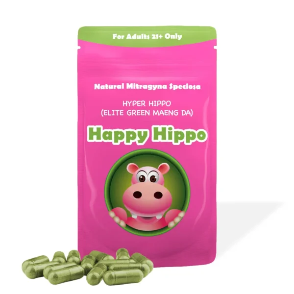 Happy Hippo Elite Green Vein Maeng Da Kratom Capsules Hyper Hippo