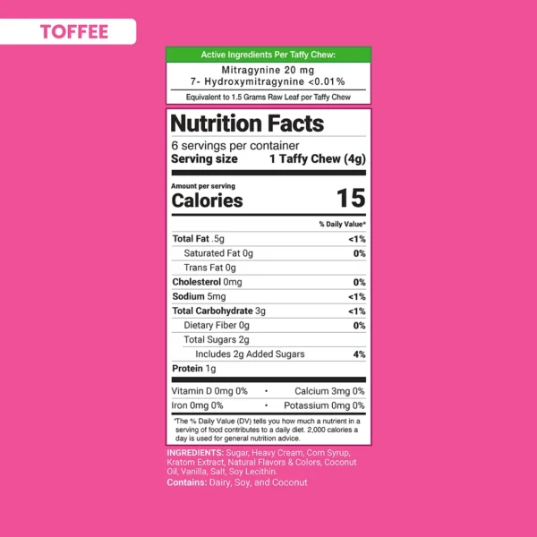 Happy Hippo Kratom Taffy Extract Chews Toffee Nutrition Facts