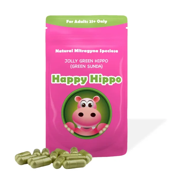 Happy Hippo Super Green Vein Sundanese Kratom Capsules Jolly Green Hippo