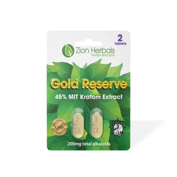 Zion Herbals Gold Reserve 45% MIT Kratom Extract 2 Tablets | Front
