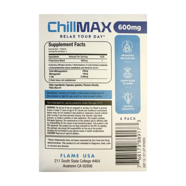 ChillMAX Proprietary Blend Herbal Supplement Capsules | Back