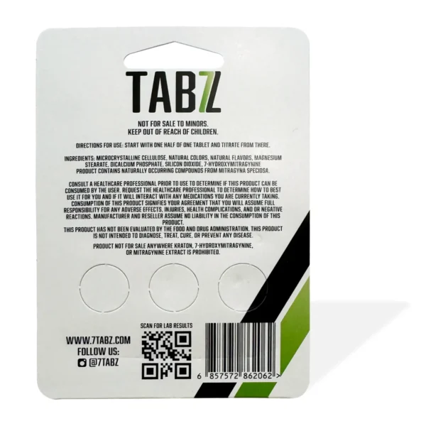 TABZ 7-OH Kratom Leaf Extract Chewable Tablets 18MG Back