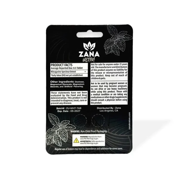 Zana Ultra 7-OH Kratom White Vein Blend Tablets Display Box