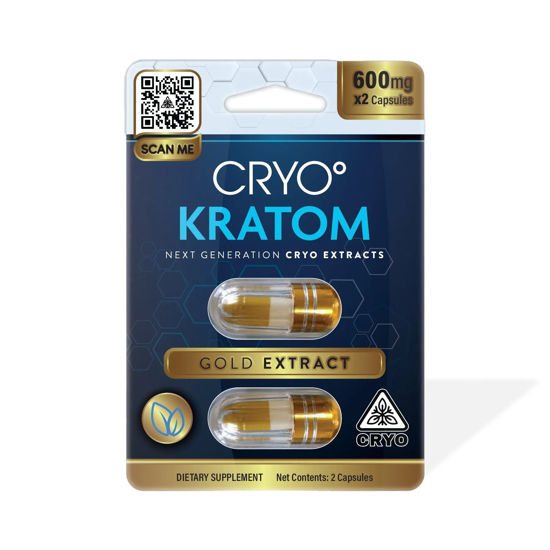 CRYO Kratom Gold Extract Capsules 600 mg 2 Count