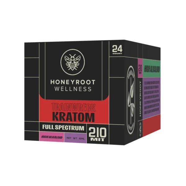 Honeyroot Trainwreck Kratom 210 MIT Full Spectrum Shot Display Box