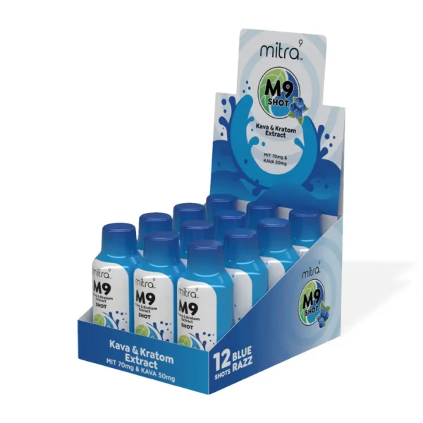 Mitra 9 Kava Kratom Shot Blue Razz Display Box