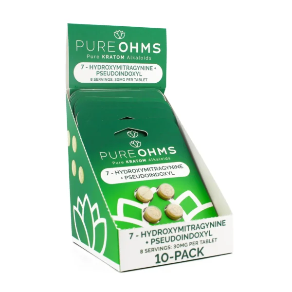 PURE OHMS 7-OH and Pseudo Extract Chewable Tablets 30 mg 4 Count Display Box Front