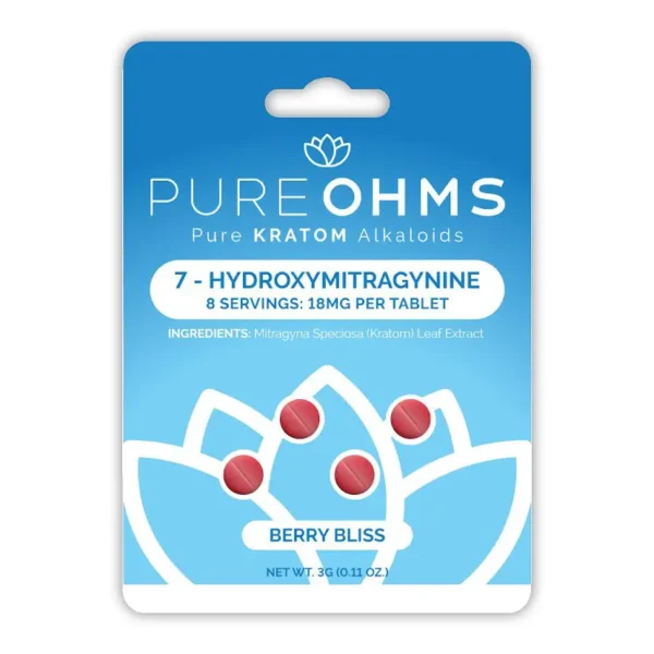 PURE OHMS 7-OH Kratom Extract Chewable Tablets Berry Bliss