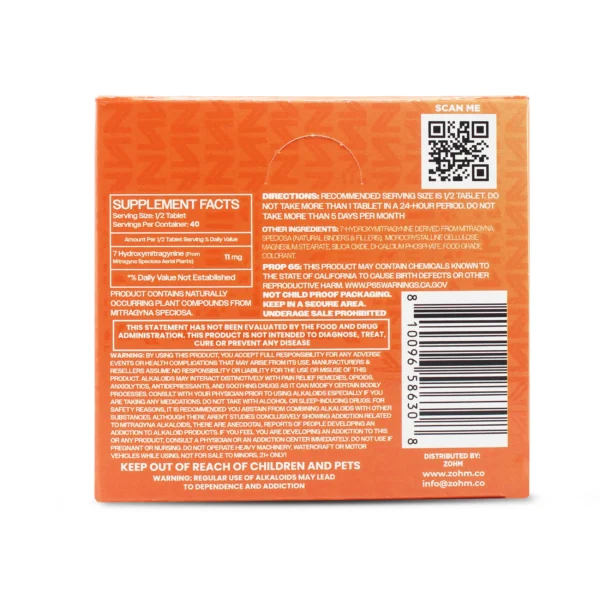 ZOHM 7-Hydroxy 22 mg 20 Count Display Box Back