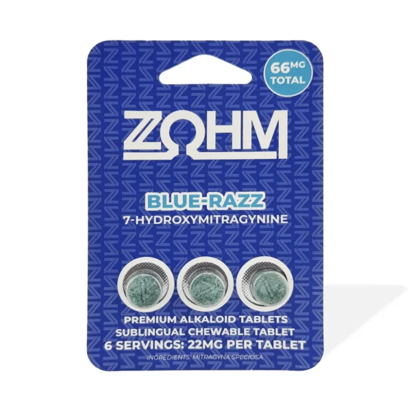 Zohm 7-OH Kratom Extract Chewable Tablets 22 mg 3 Count Blue Razz