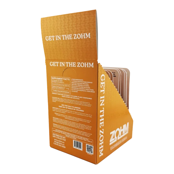 Zohm 7-OH Kratom Extract Chewable Tablets 22 mg 3 Count Tangerine Dream Display Box Back