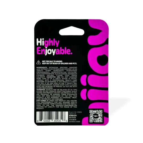 Hijoy 7-Hydroxy with Pseudo Chewable Tablets 25mg Mighty Mint Back