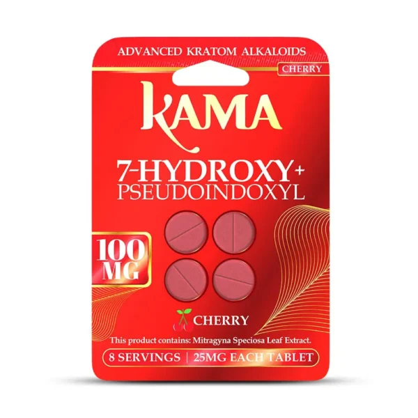 Kama 7-Hydroxy Pseudo Kratom Leaf Extract Chewable Tablets 25 mg Cherry 4 Tablets