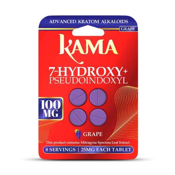 Kama 7-Hydroxy Pseudo Kratom Leaf Extract Chewable Tablets 25 mg Grape 4 Tablets