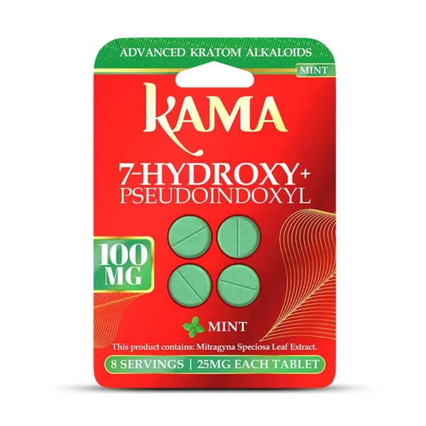 Kama 7-Hydroxy Pseudo Kratom Leaf Extract Chewable Tablets 25 mg Mint 4 Tablets