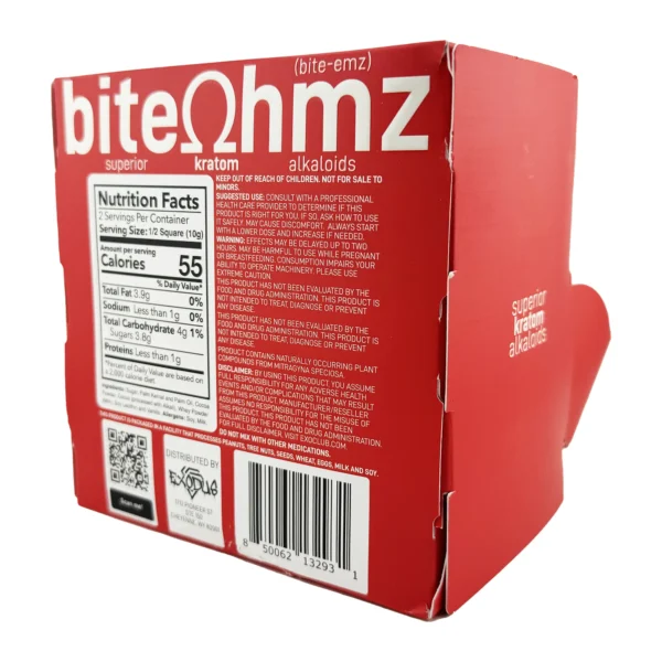 Bite Ohmz 7-Hydroxy Chocolate Square 50 mg Display Box Back