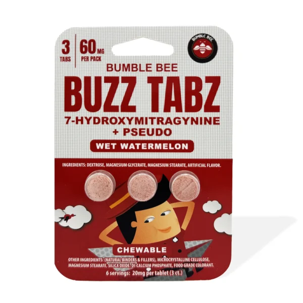 Bumble Bee Buzz Tabz 7-Hydroxy + Pesudo Chewable Tablets 20 mg 3 Count Wer Watermelon