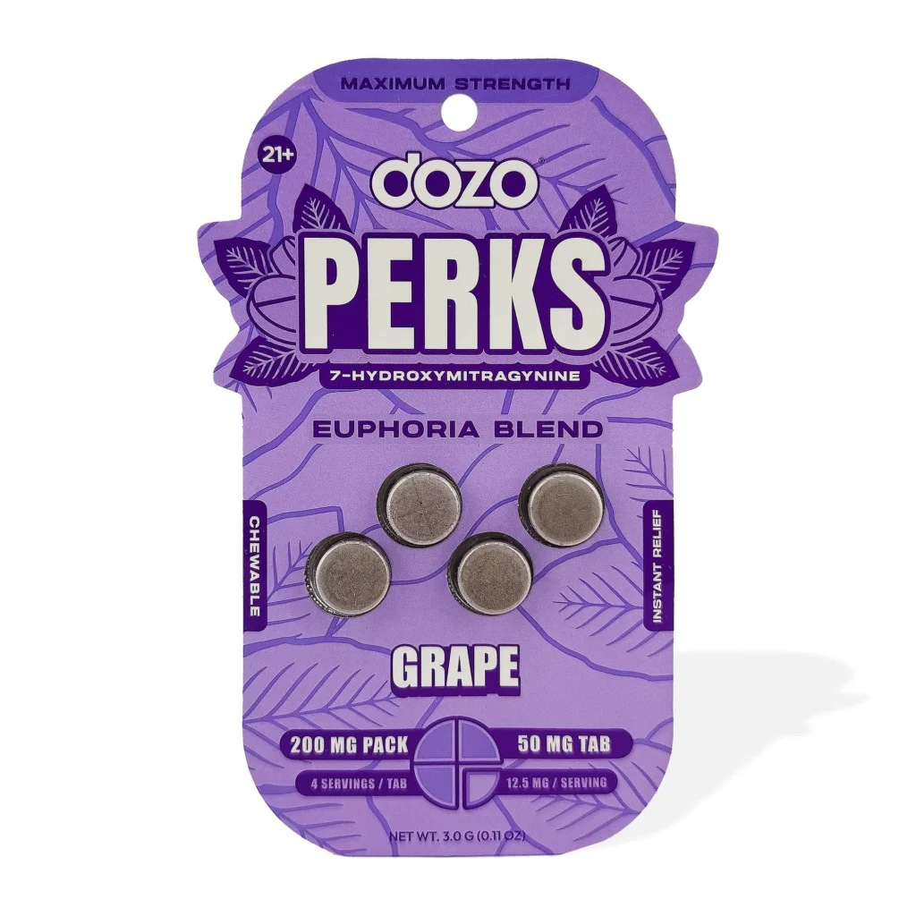 dozo Perks Maximum Strength 7-OH Euphoria Blend Tablets 4 count 50 mg Grape