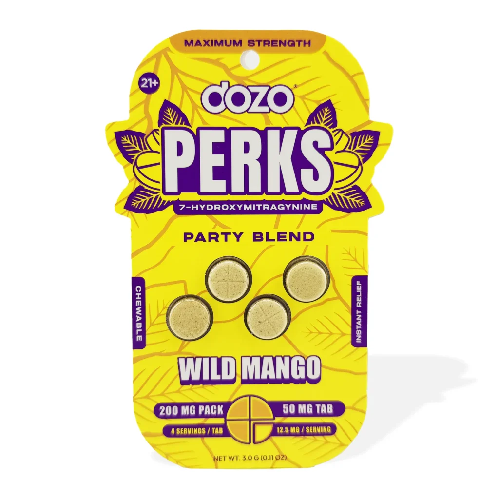 dozo Perks Maximum Strength 7-OH Party Blend Tablets 50 mg 4 Count Wild Mango