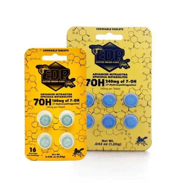 EDP 7OH 7-hydroxymitragynine Kratom Alkaloid Extract Chewable Tablets 40 mg