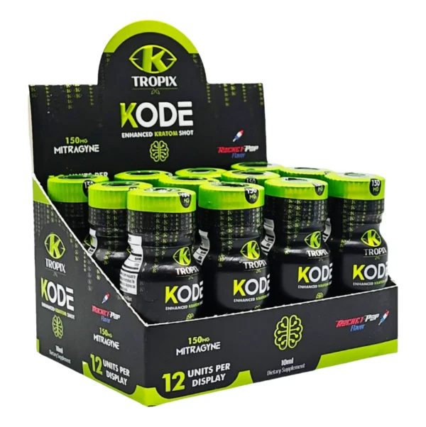 K-Tropix Kode Enhanced Kratom Shots 150 mg MIT Display Box