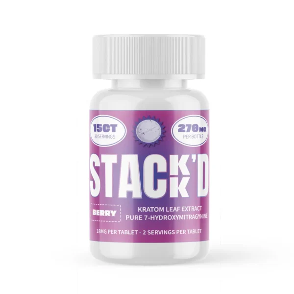 Stack'd 7-Hydroxy Pure Kratom Leaf Extract Chewable Tablets 18 mg 15 Count Berry