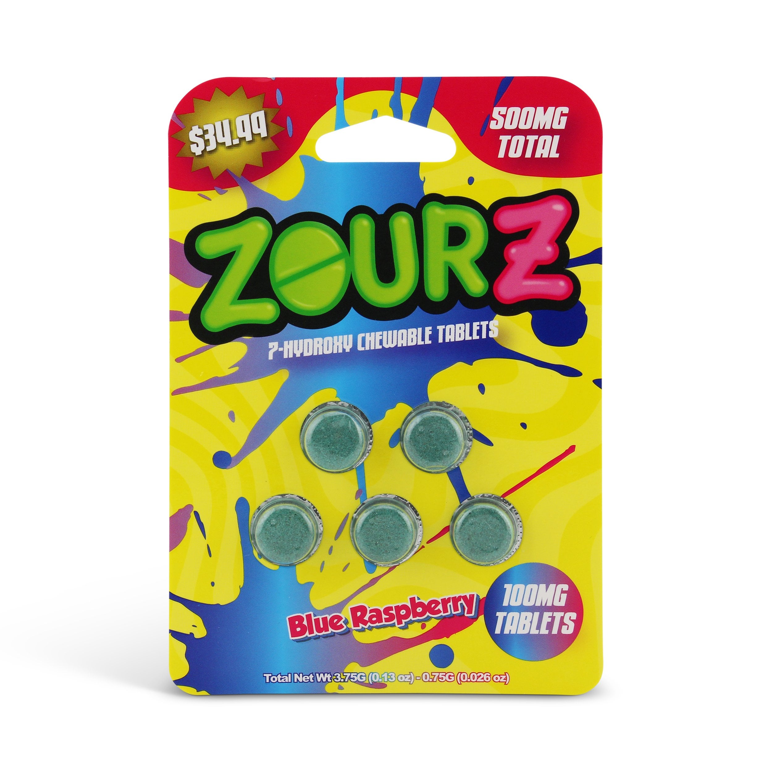 Buy Zourz 7-Hydroxy Chewable Tablets Blue Raspberry 100mg