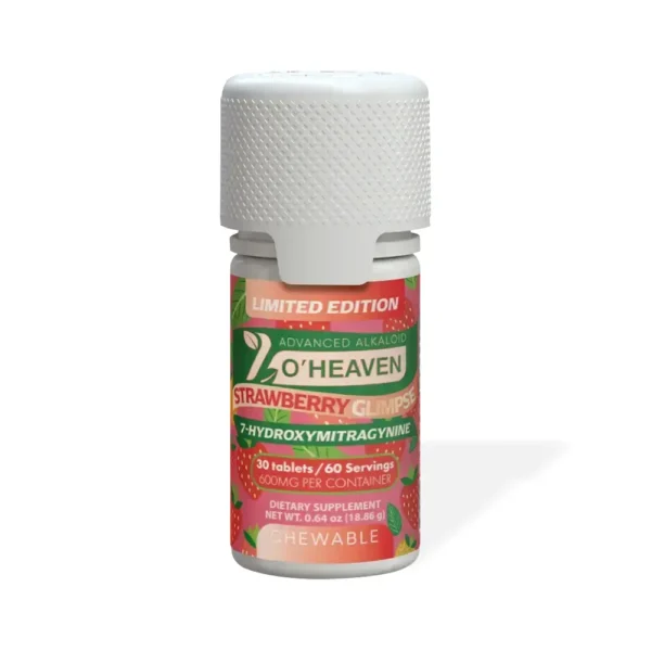 7 O'Heaven 7-OH Kratom Leaf Extract Chewable Tablets 20 mg – 30 Tablets – Strawberry Glimpse – Front