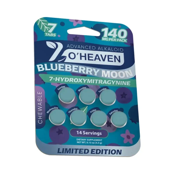 7 O'Heaven 7-OH Kratom Leaf Extract Chewable Tablets 20 mg – 15 Tablets – Blueberry Moon – Front