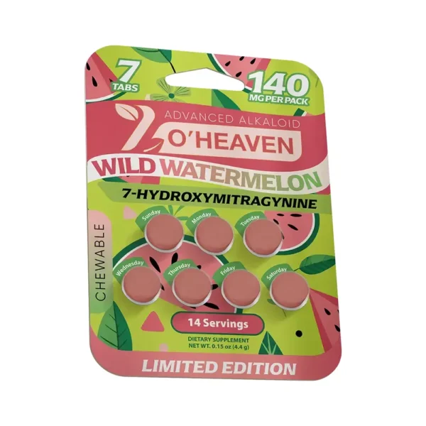 7 O'Heaven 7-OH Kratom Leaf Extract Chewable Tablets 20 mg – 15 Tablets – Wild Watermelon – Front