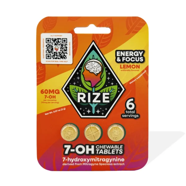 RIZE 7-OH Energy and Focus Chewable Tablets 20 mg 3 Count Lemon