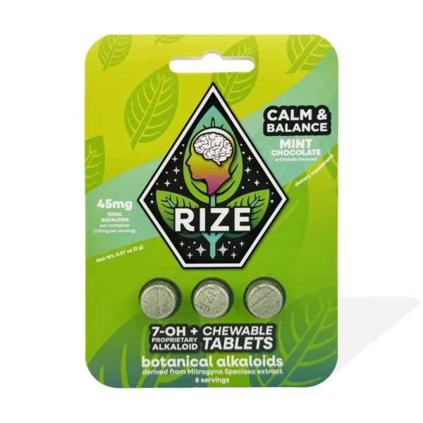 RIZE 7-OH Pseudo Calm and Balance Chewable Tablets 15 mg 3 Count Mint Chocolate