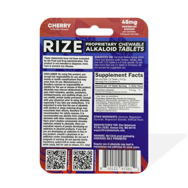 RIZE Pseudo Relax and Unwind Chewable Tablets 15 mg 3 Count Cherry Back