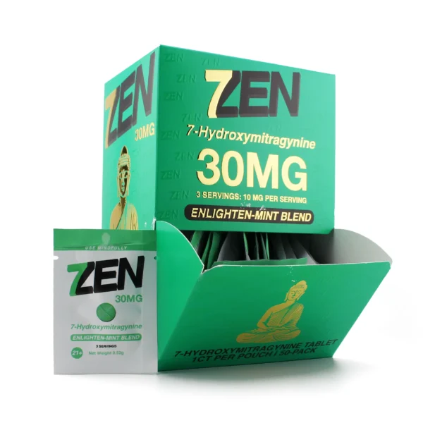 7Zen 7-Hydroxymitragynine Extract Chewable Tablets 30 mg 1 Count Enlighten-Mint Blend Display Box Front