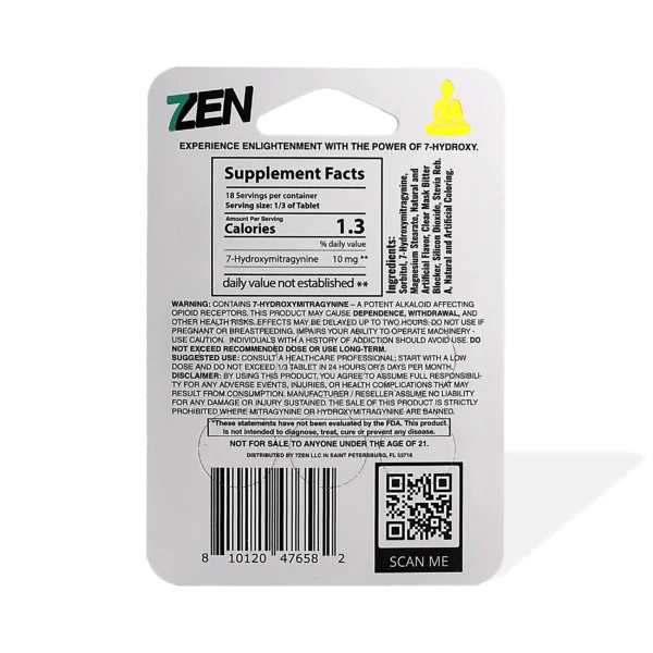 7Zen 7-Hydroxymitragynine Extract Chewable Tablets 30 mg 6 Count Enlighten-Mint Blend Back