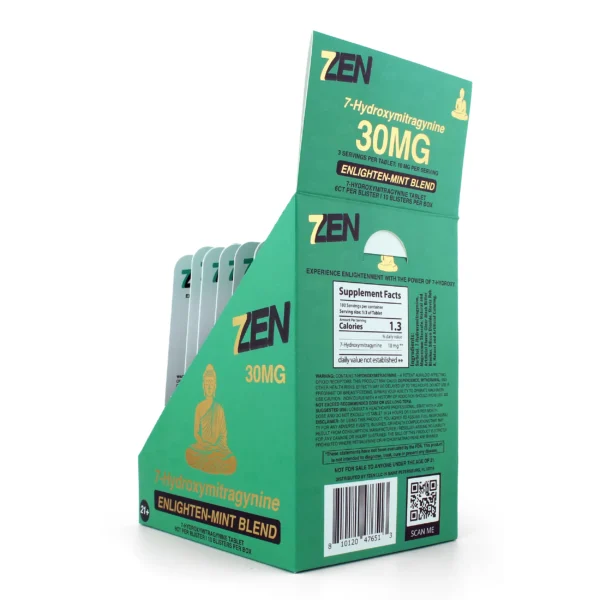 7Zen 7-Hydroxymitragynine Extract Chewable Tablets 30 mg 6 Count Enlighten-Mint Blend Display Box Back
