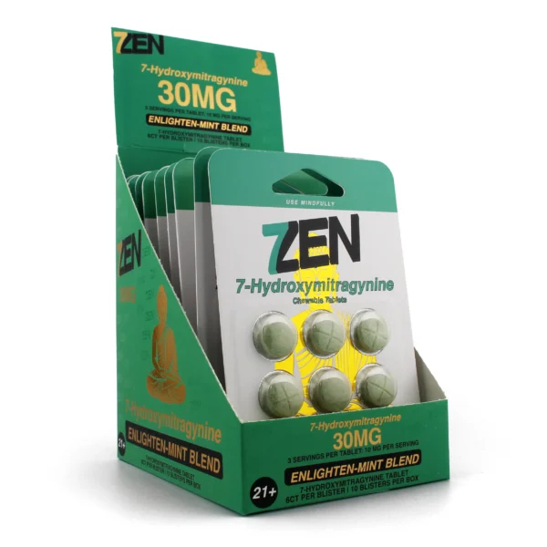 7Zen 7-Hydroxymitragynine Extract Chewable Tablets 30 mg 6 Count Enlighten-Mint Blend Display Box Front