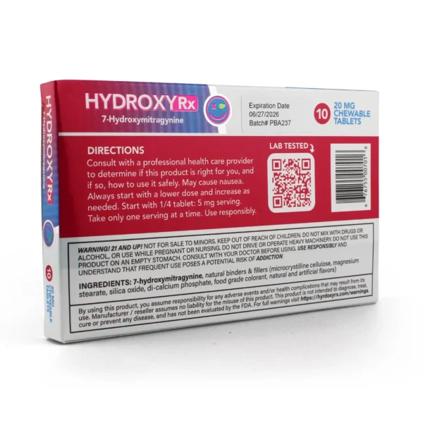 HydroxyRx 7-Hydroxymitragynine Kratom Leaf Extract Chewable Tablets 20 mg 10 Count Back