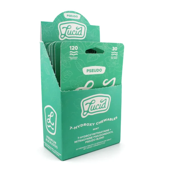 Lucid 7-Hydroxy Pseudo Blend Chewable Tablets 30 mg 4 Count Mint Display Box Front