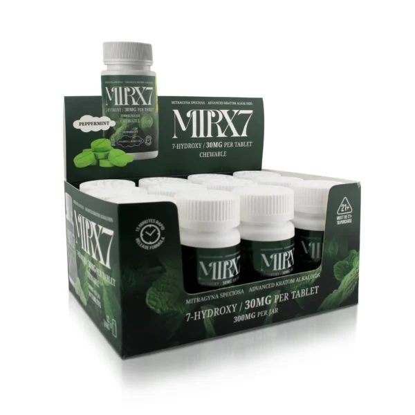 MIRX7 7-Hydroxy Extract Chewable Tablets 30 mg 10 Count Peppermint Display Box Front